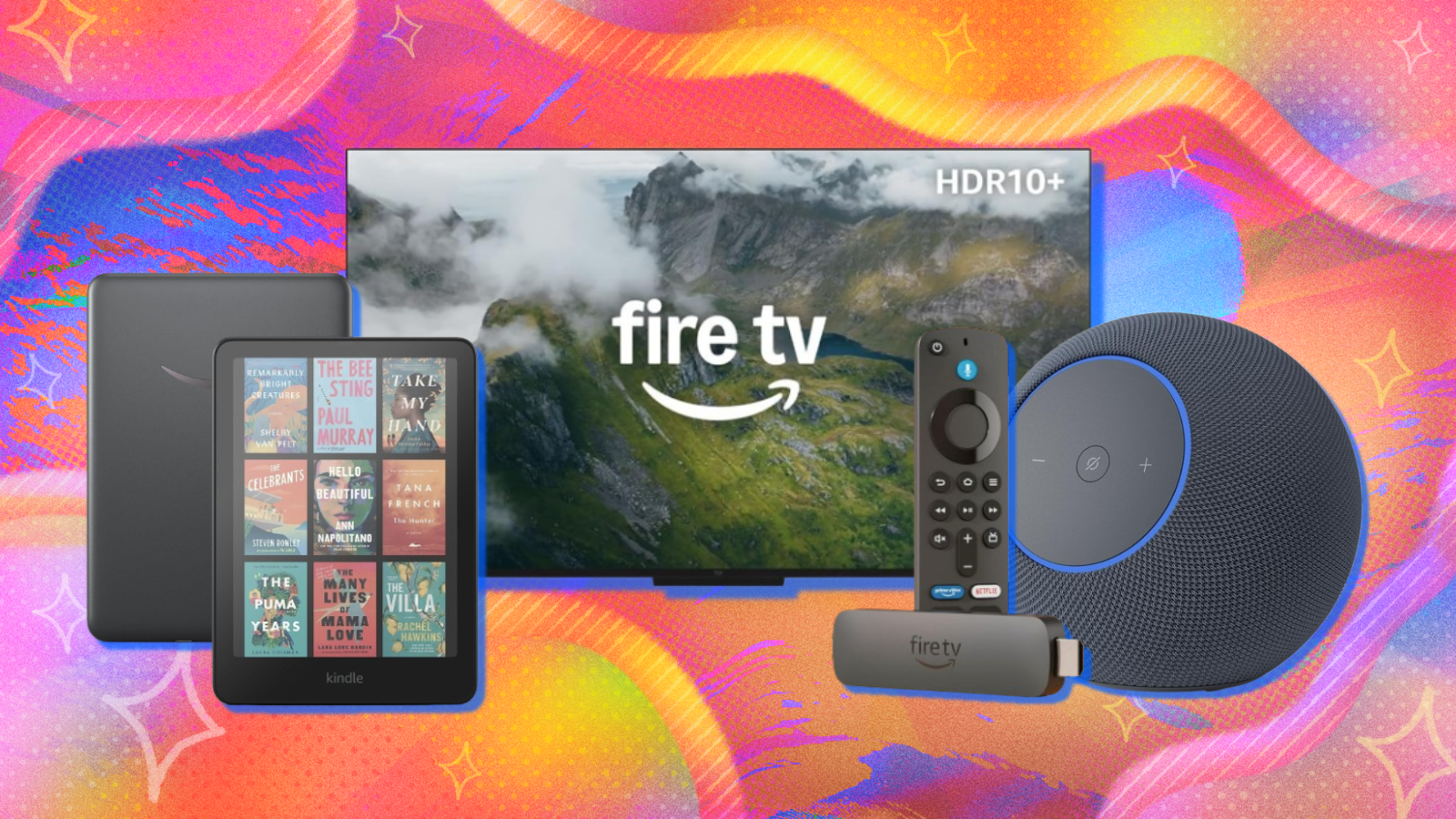 Amazon devices with multicolor abstract background