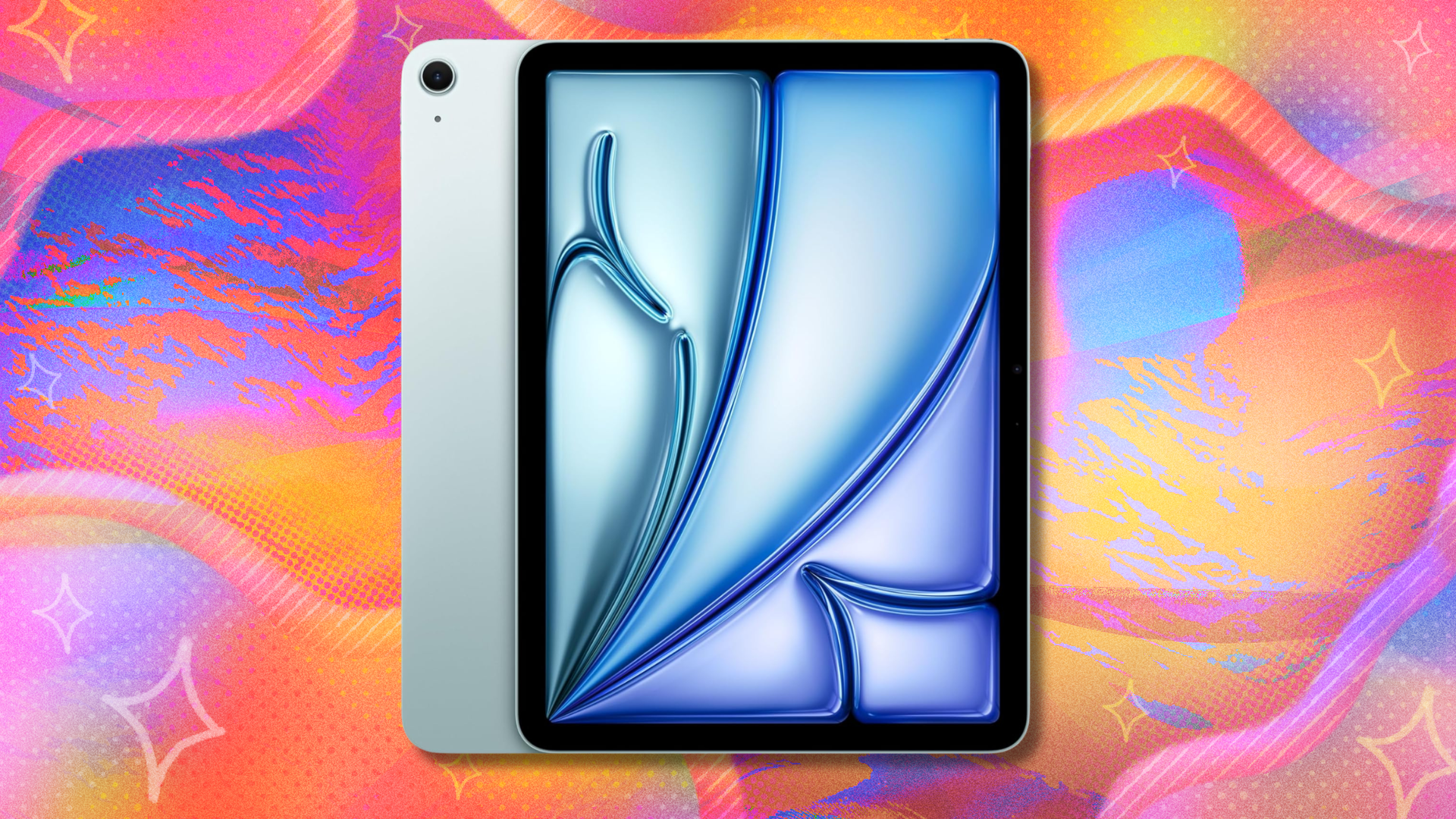 An Apple iPad Air on a colorful background