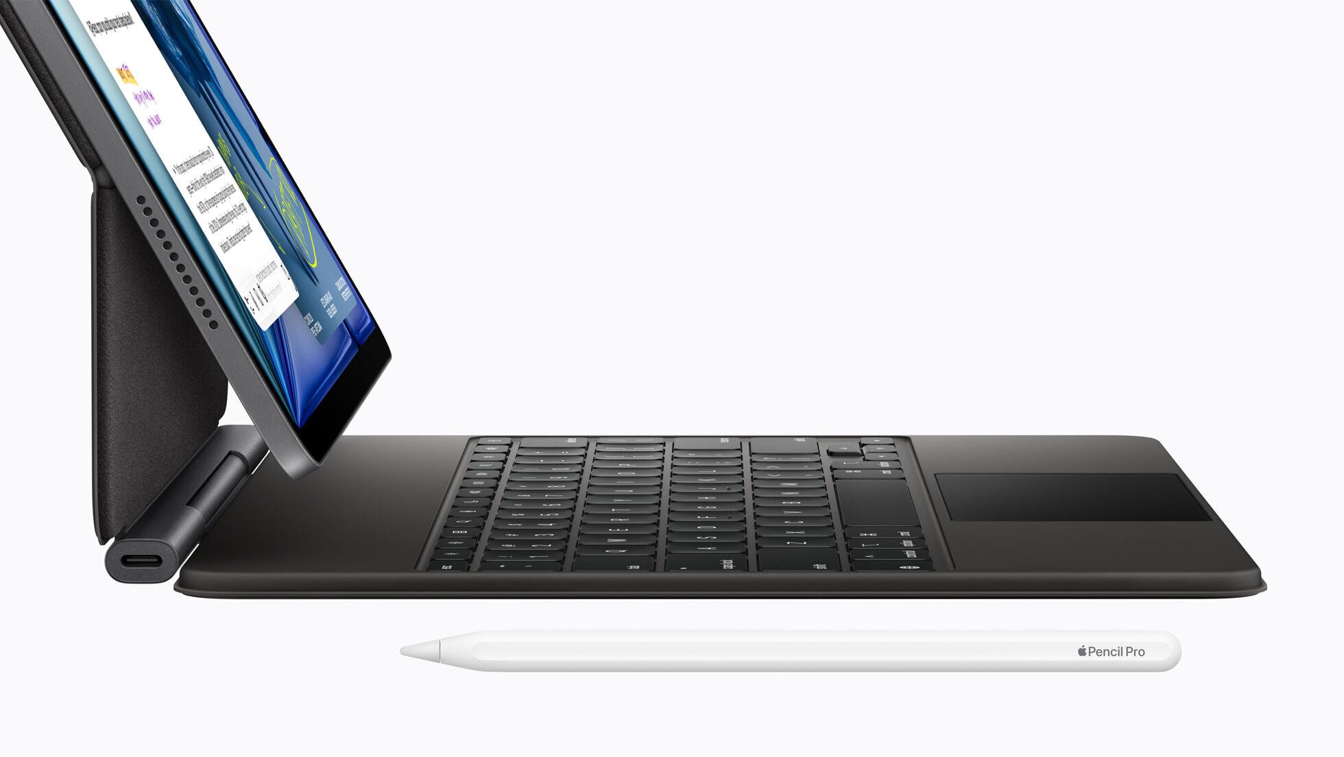close-up view of m4 ipad air with magic keyboard and stylus