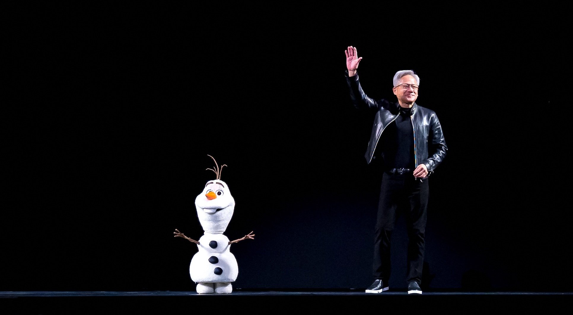 NVIDIA CEO Jensen Huang with Olaf the snowman from 'Frozen' 
