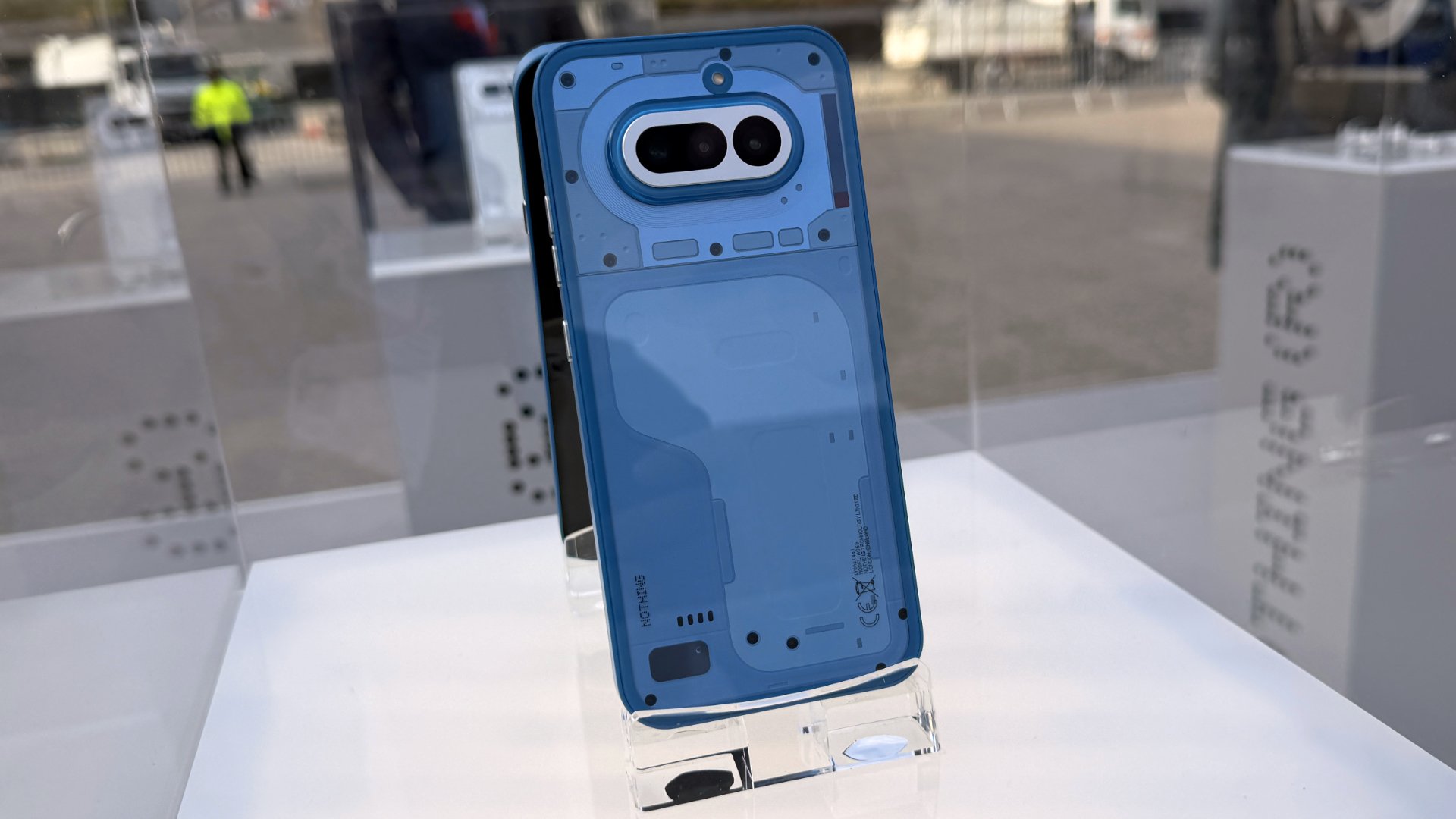 nothing phone 4a in blue colorway on display at mobile world congress 2026