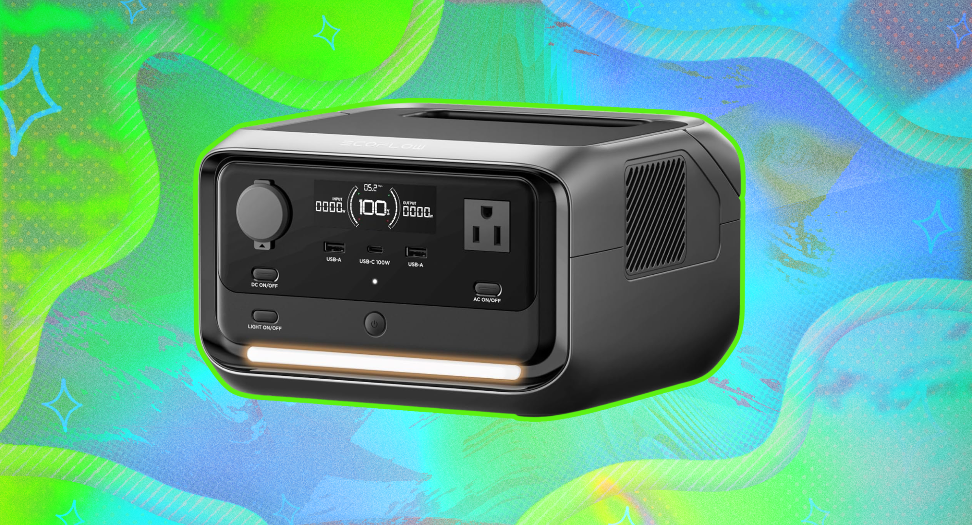 The ef ecoflow portable power station river 3 against a colorful background. 