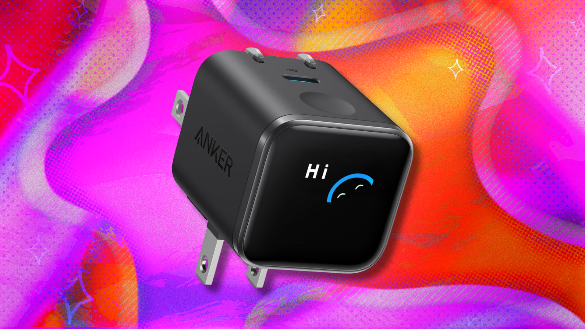 Anker Nano charger on multicolored abstract background