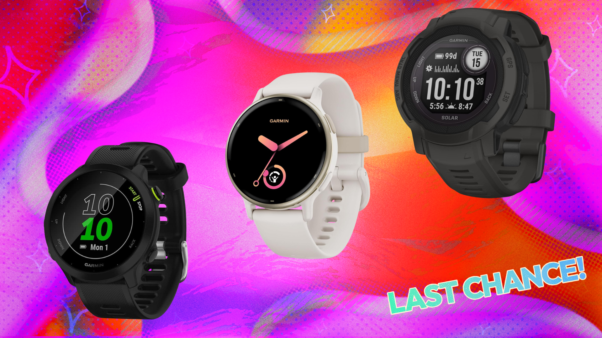 three garmin watches on abstract background