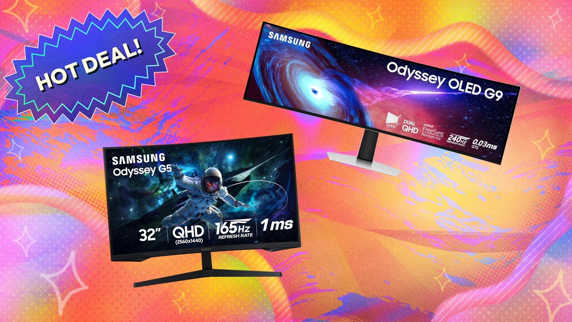 Samsung gaming monitors on Mashable background