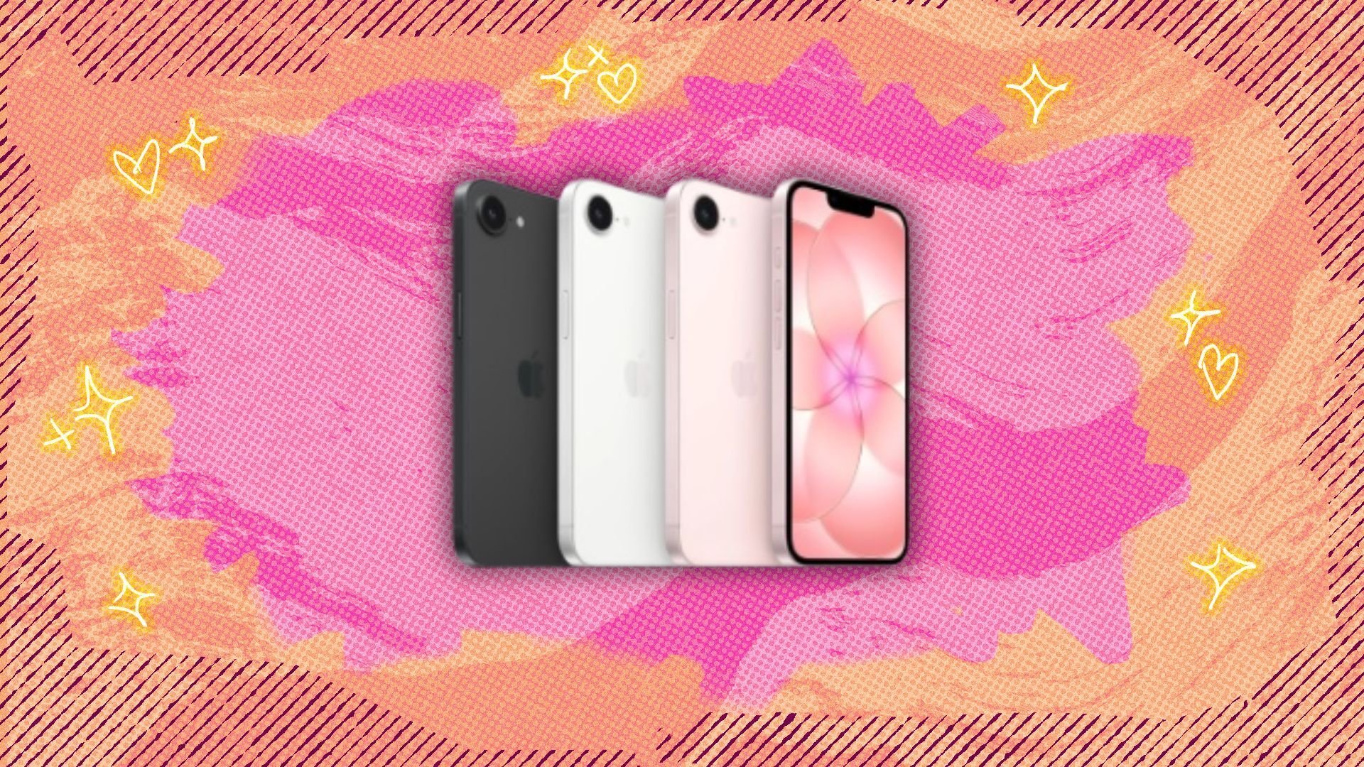 the Apple iPhone 17e in black, white, and pink