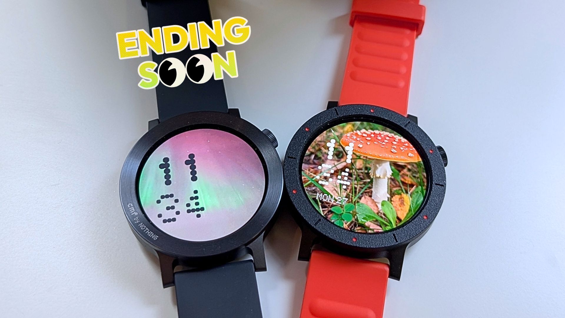 two cmf nothing watch 3 pro watches on a white desk