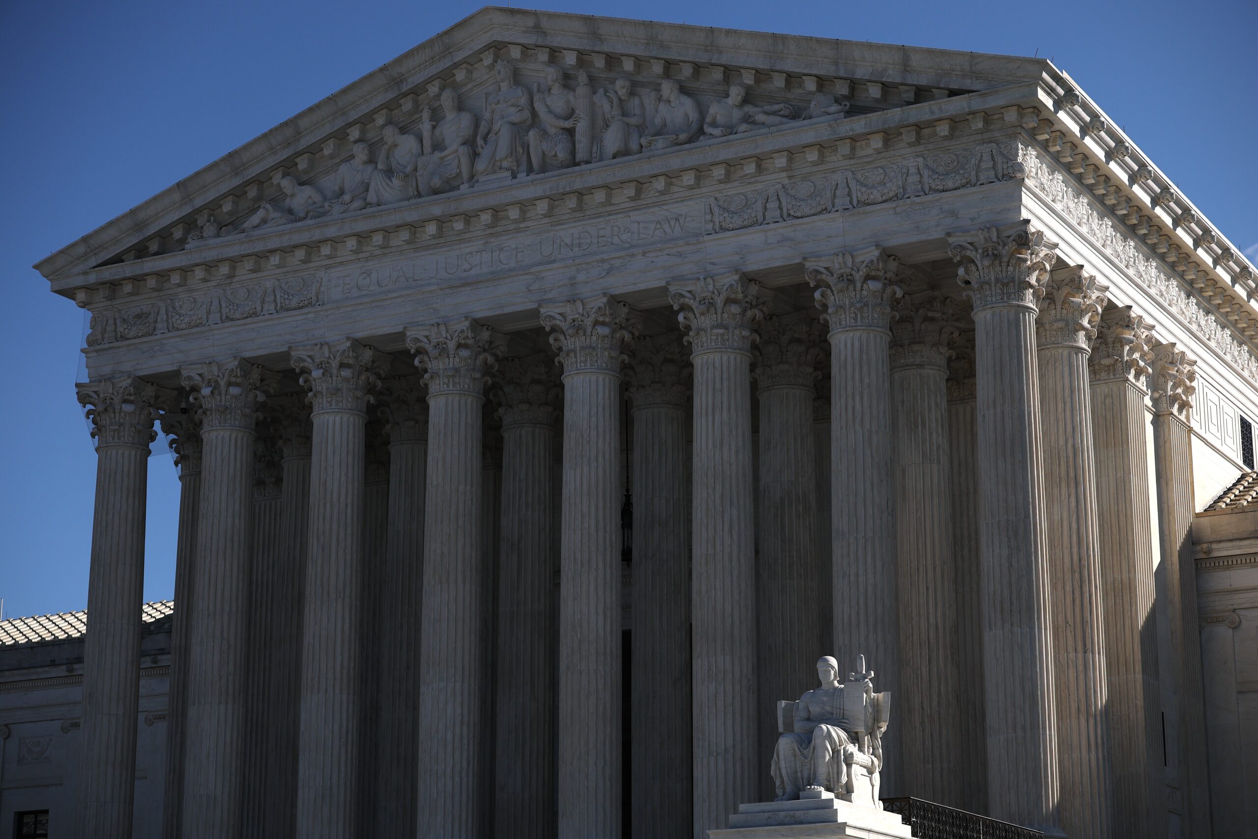 The exterior of the US Supreme Court building.