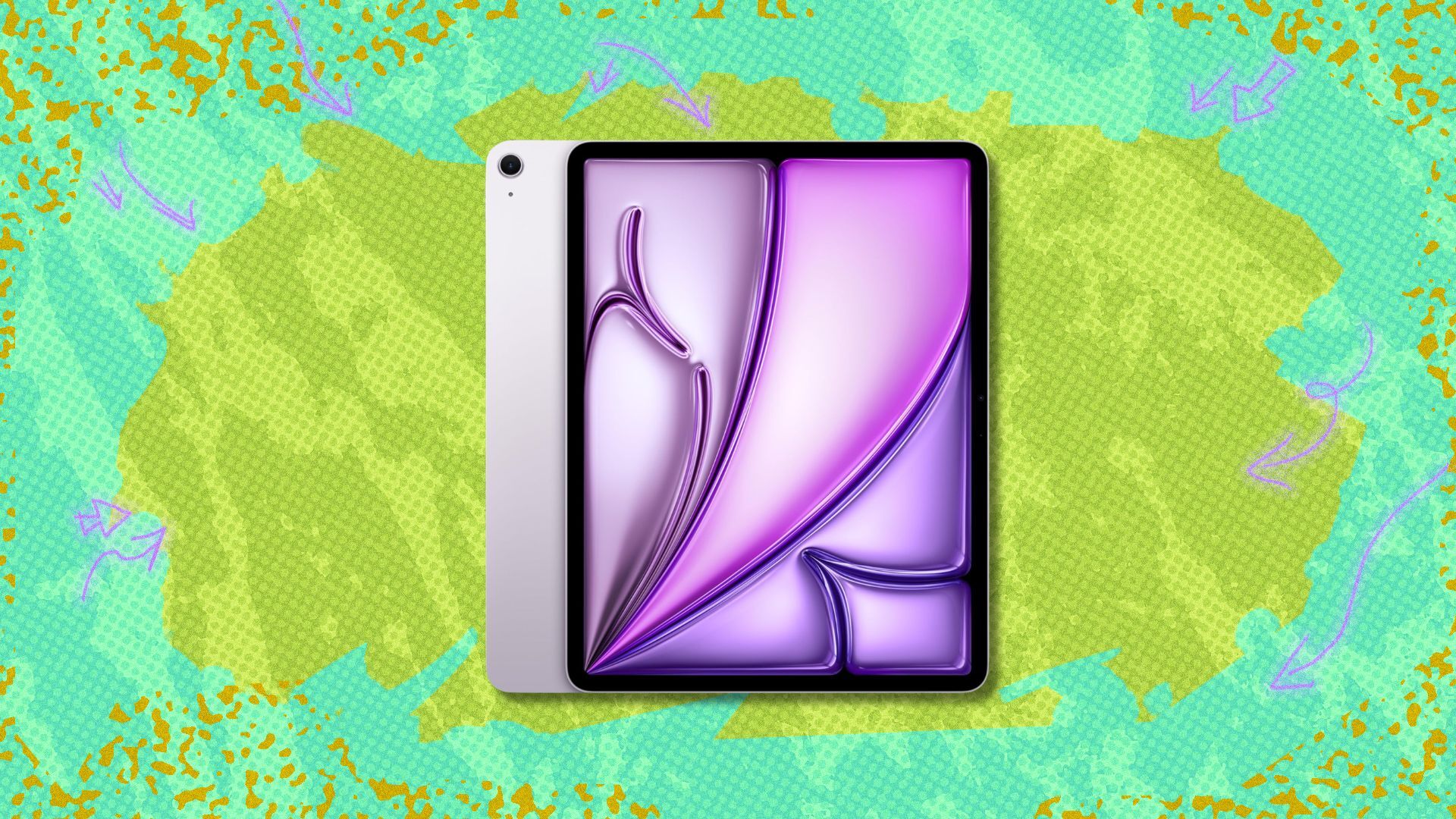 ipad air against a green patterned background