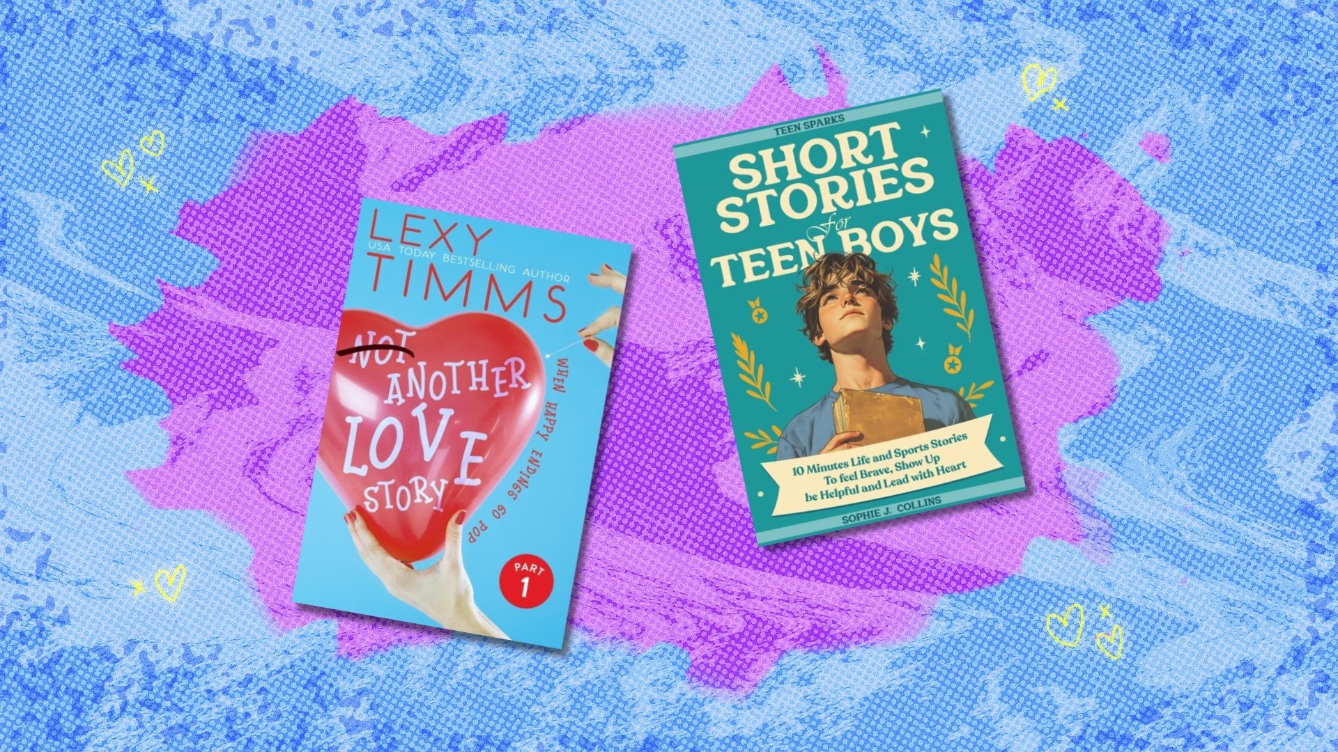 Book covers on blue background