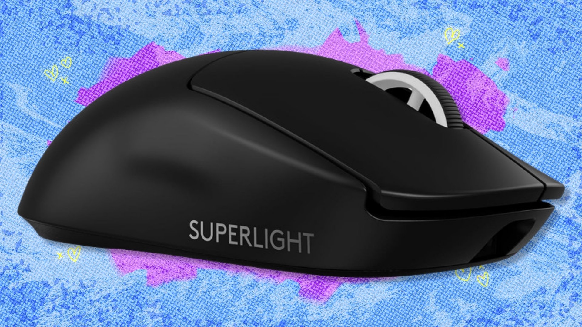 The Logitech G PRO X Superlight 2 wireless gaming mouse on a blue and purple background