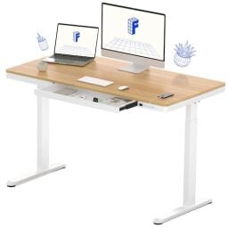FLEXISPOT Comhar Electric Standing Desk with Drawers Charging USB Port, Height Adjustable 48" Whole-Piece Quick Install Home Office Computer Laptop Table with Storage (Maple Top + White Frame)
