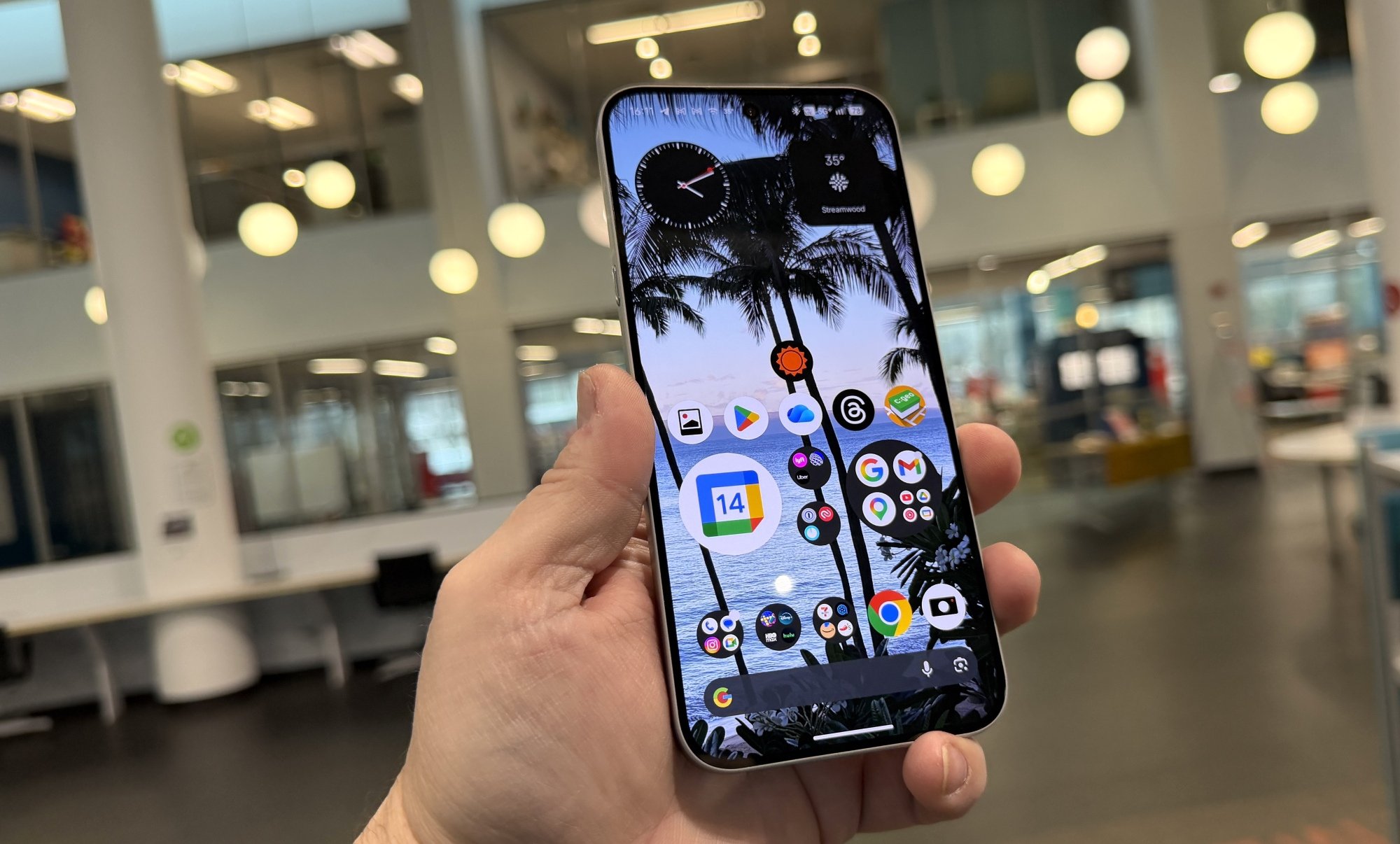 The home screen of the Nothing Phone with icons.