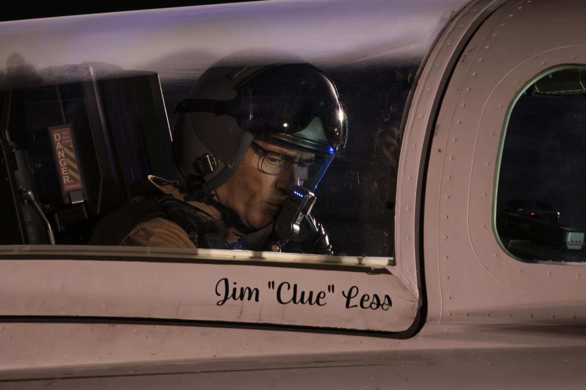 Test pilot Jim 'Clue' Less sitting in the X-59 cockpit