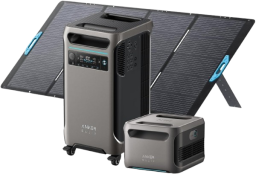 Anker Solix F3800 portable power station, BP3800 Expansion Battery, and 400W solar panel bundle
