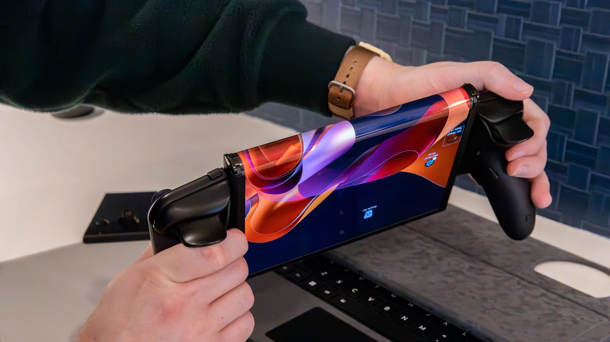 rear view of Legion Go Fold held in hands