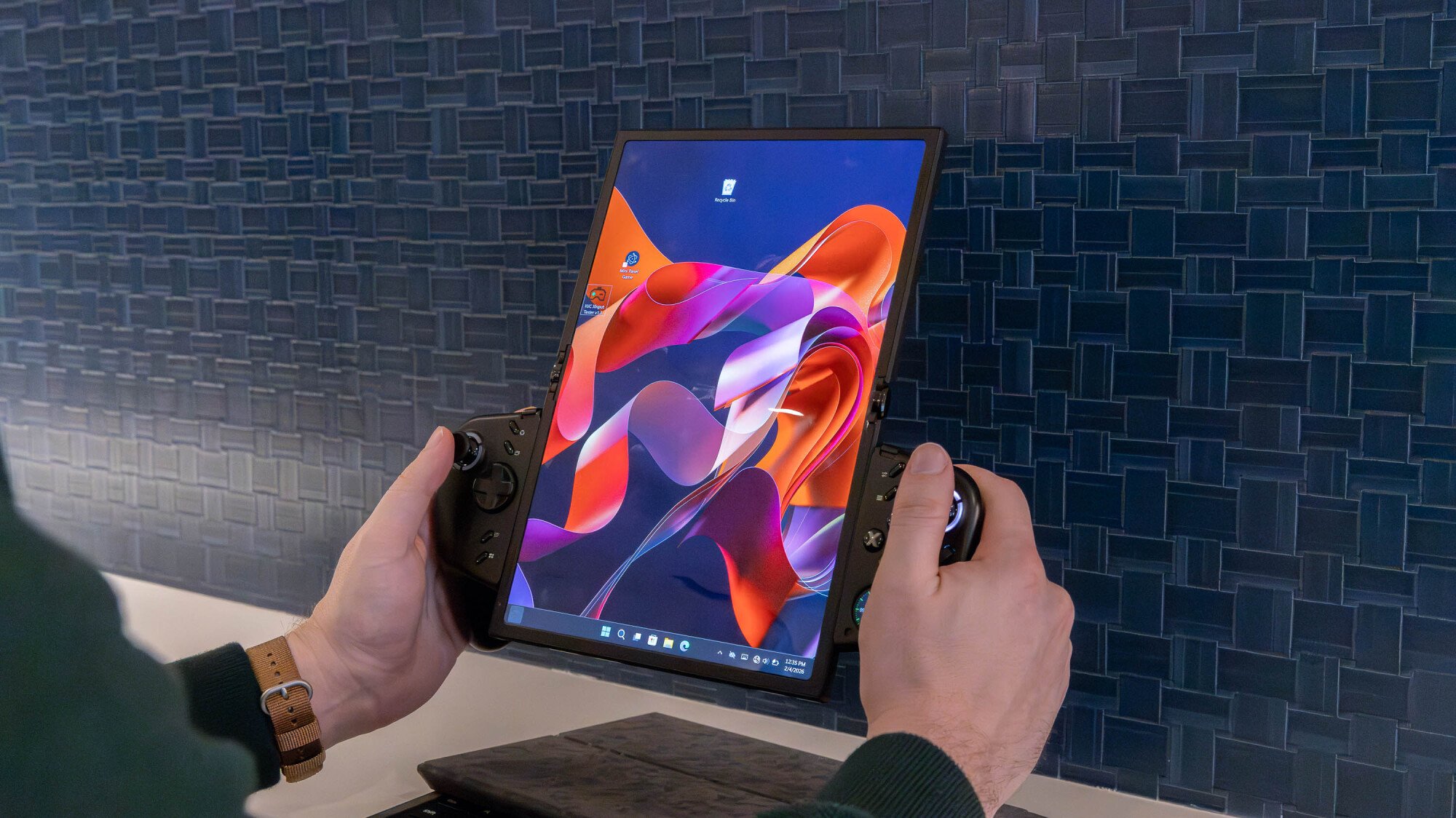 Legion Go Fold gaming handheld unfolded to full size