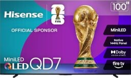 hisense 100-inch class qd7 mini-led 4k tv against a white background