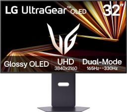 The LG 32-inch UltraGear 4K OLED Gaming Monitor (32GX850A-B) on a white background