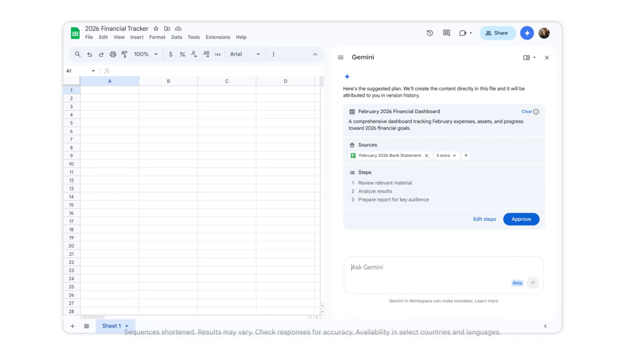 A demonstration of Google Sheets' Gemini-powered spreadsheet generation.