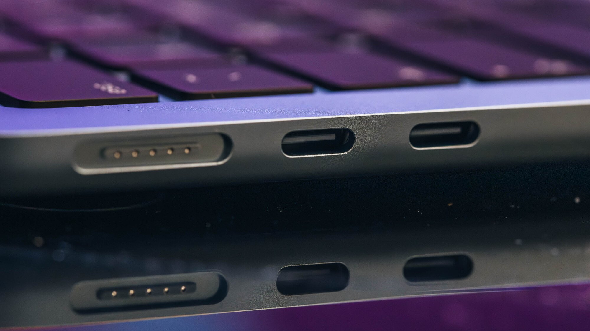 close-up of ports on m5 macbook air