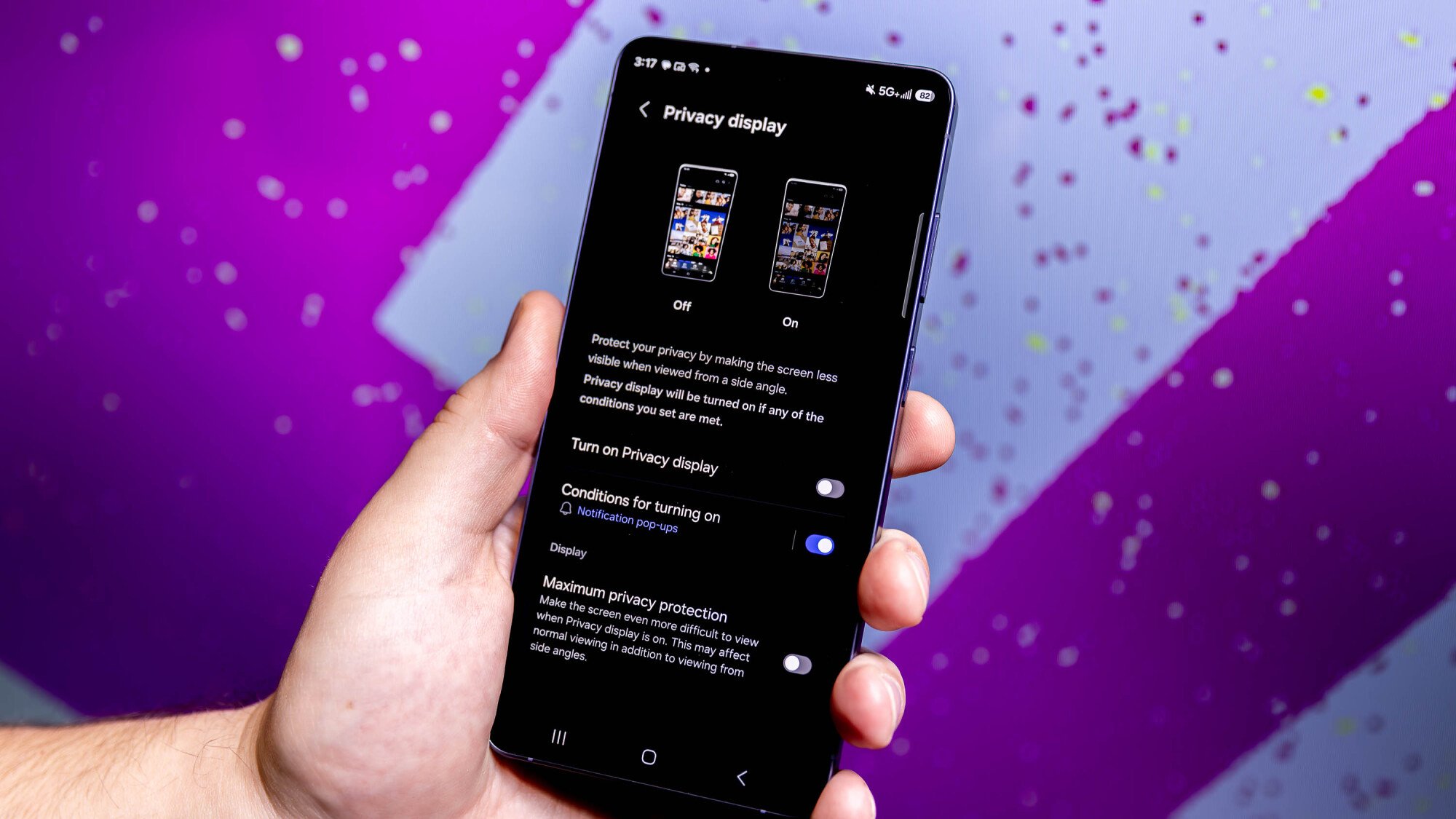 privacy display settings on s26 ultra