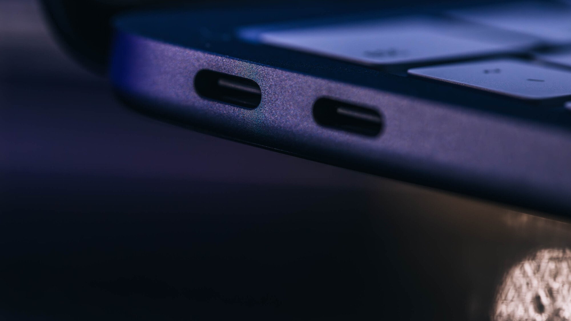 close-up view of macbook neo usb-c ports