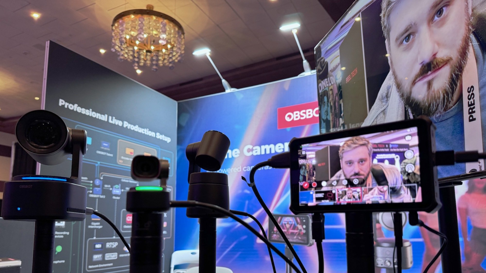 obsbot cameras and video mixer monitor