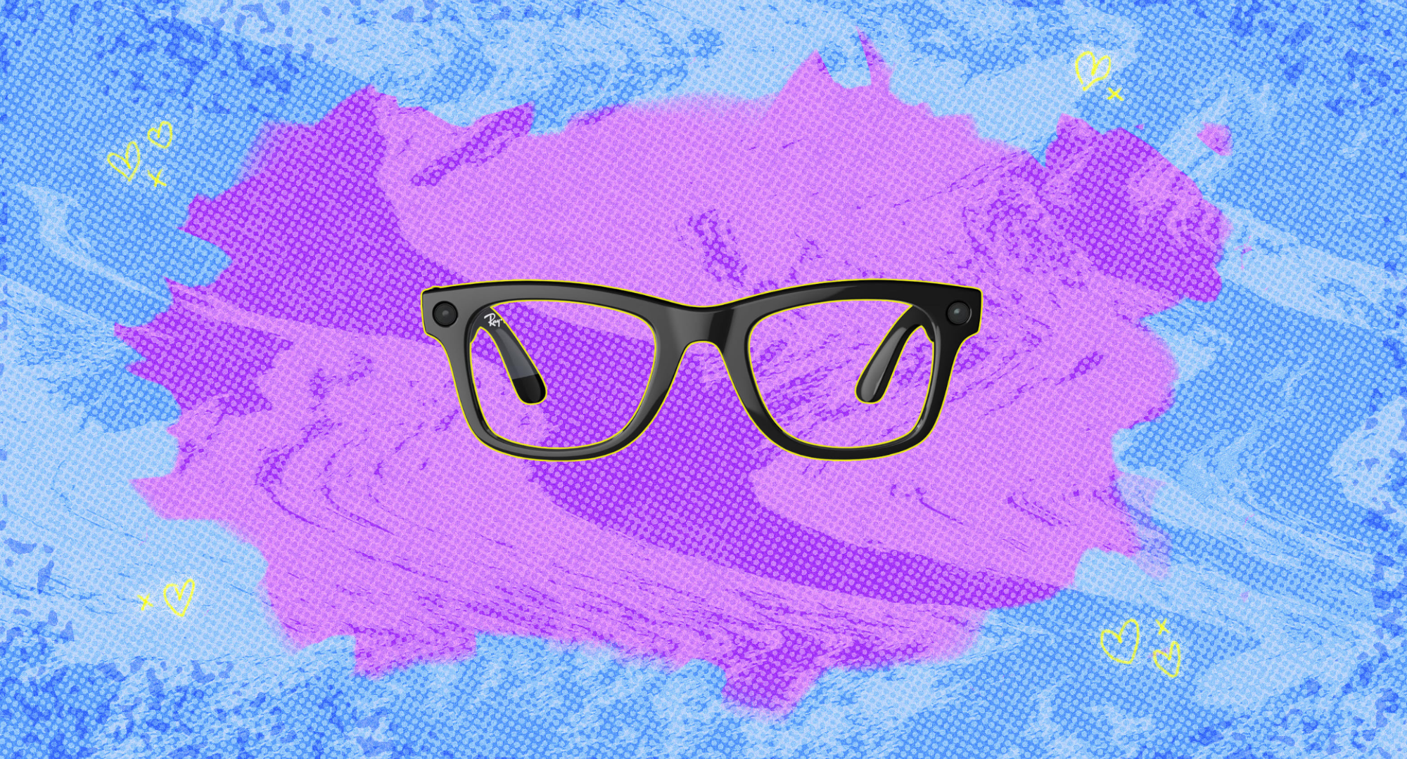 Ray-Ban Meta (Gen 1) Smart AI Glasses against a colorful background. 