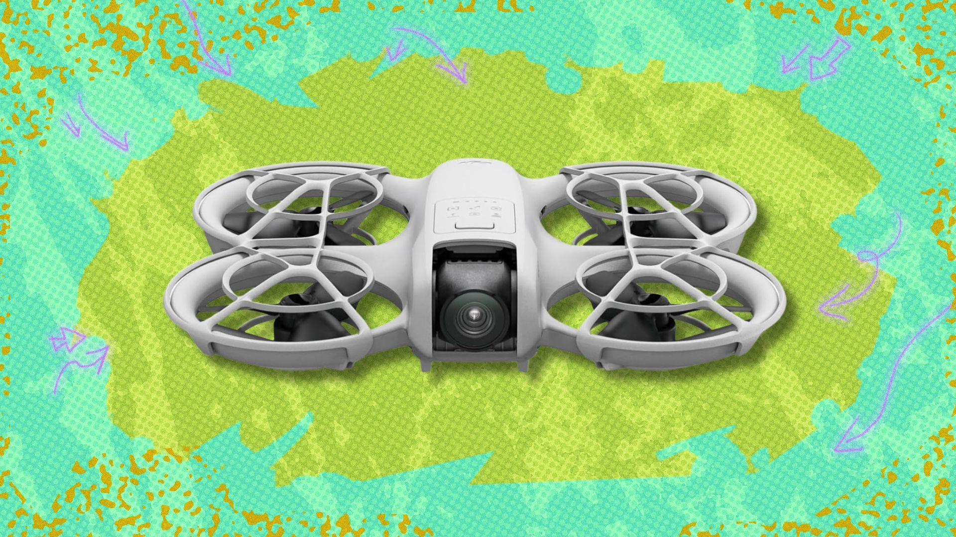 dji neo mini drone against a green patterned background