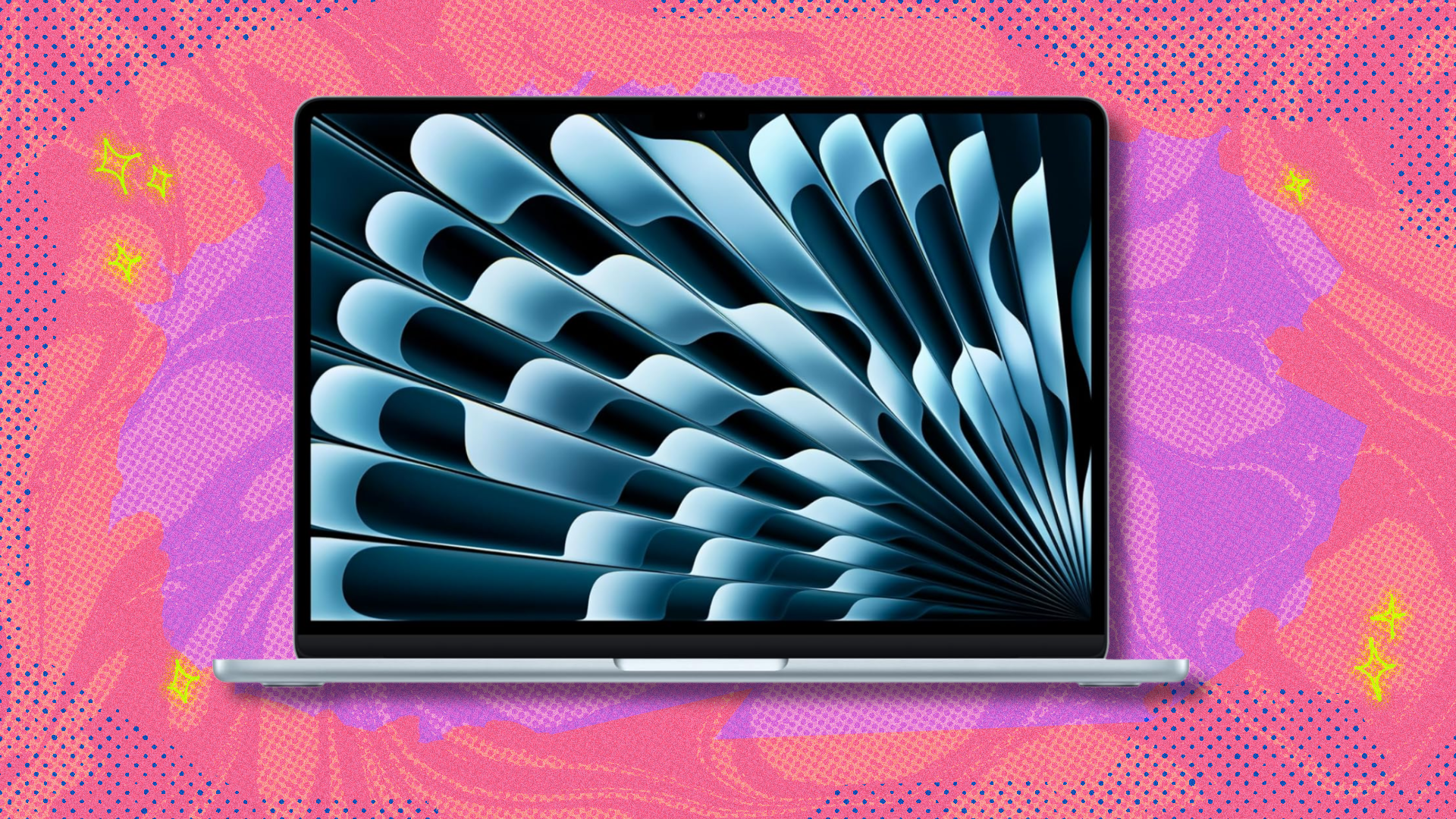 MacBook Air on pink and purple abstract background