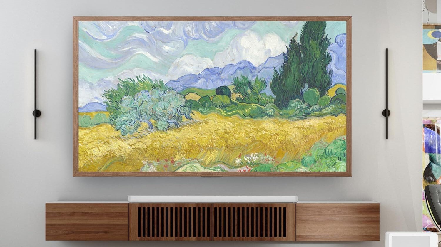 the Hisense CanvasTV mounted to a white wall in a home