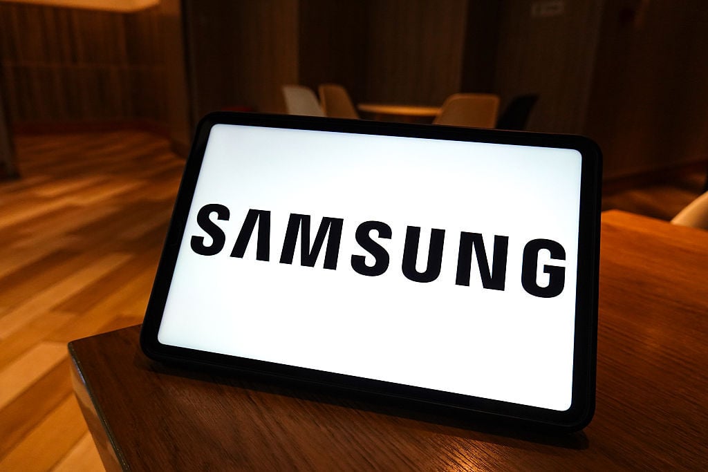 Samsung logo on tablet screen