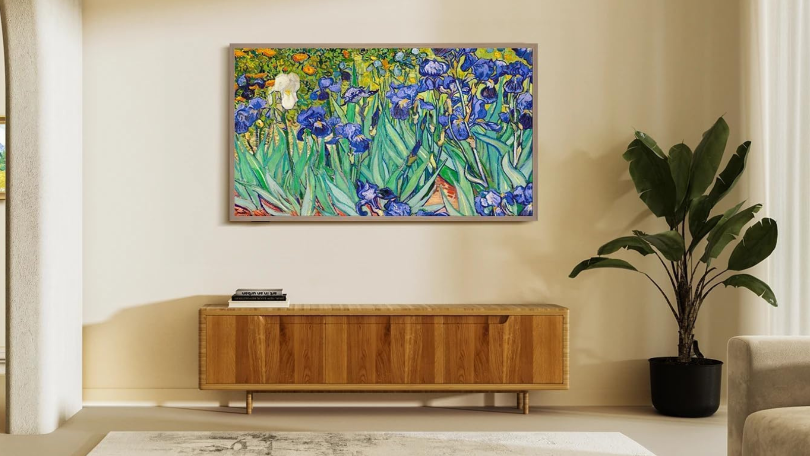 Hisense Canvas TV hanging on wall displaying artwork