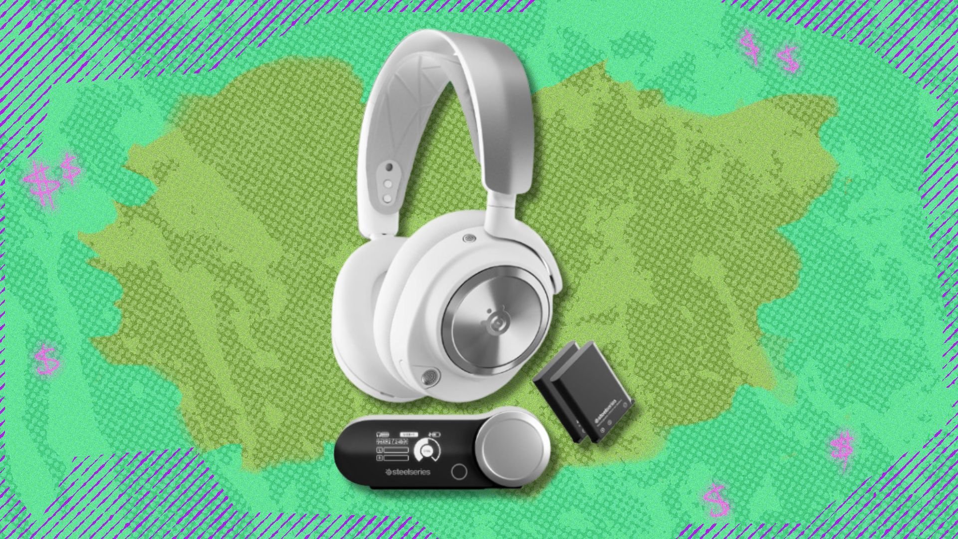 SteelSeries Arctis Nova Pro Wireless Multi-System Gaming Headset on a green background