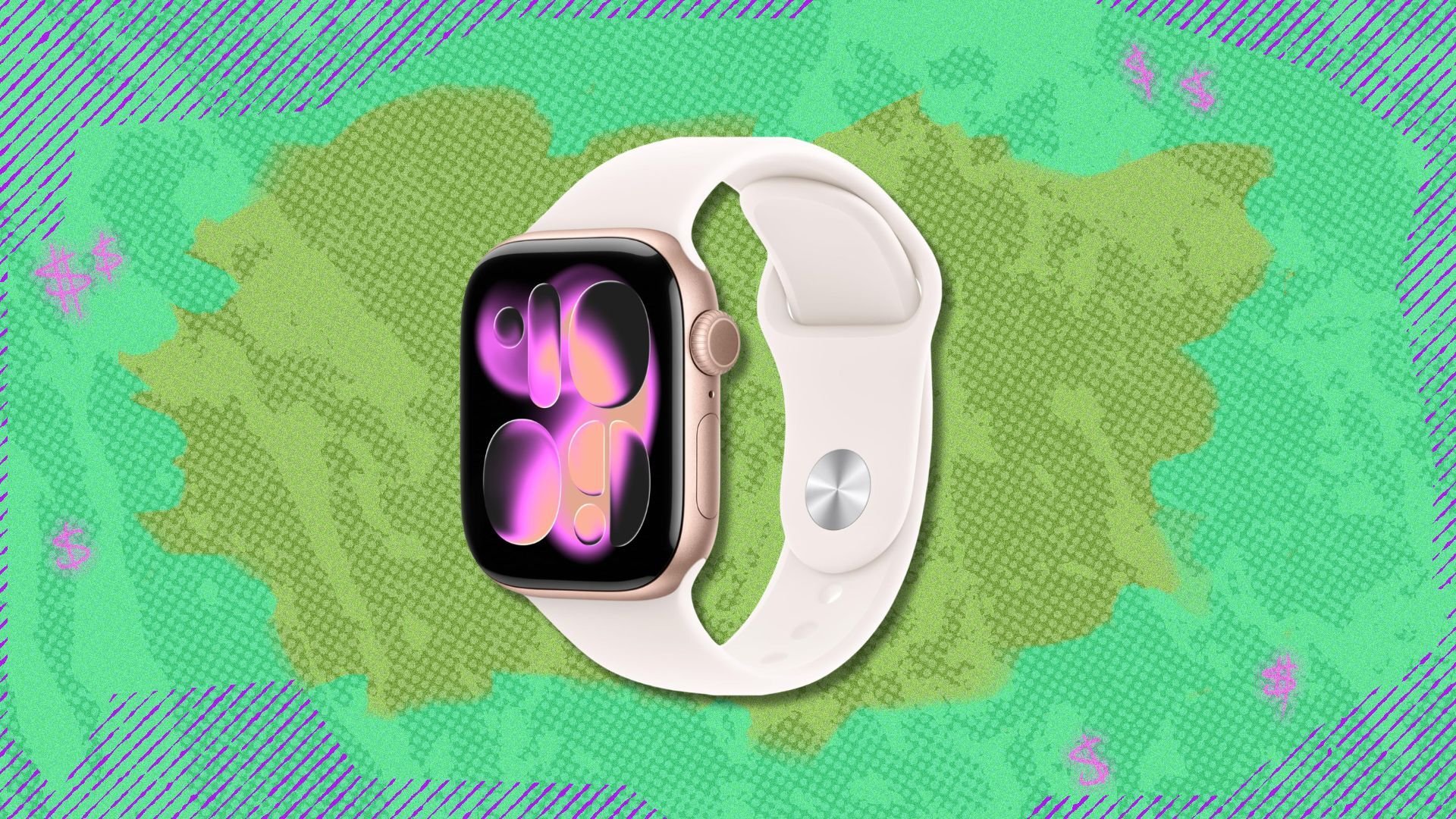 apple watch series 11 against a green patterned background