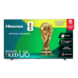 100-inch Hisense Class U6 Series Mini-LED 4K TV on white background