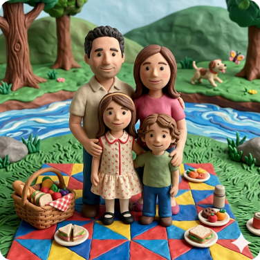 ai-generated claymation image of a family on a picnic