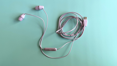 A pair of Sony earbuds