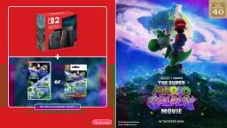 advertisement with switch 2 and super mario galaxy poster