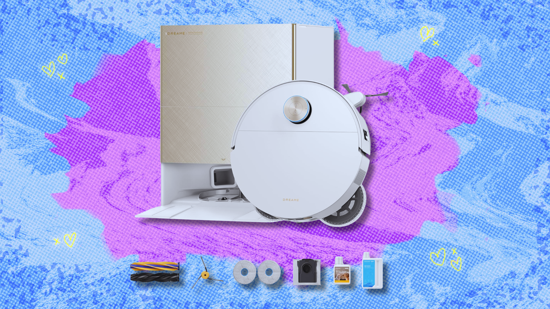 Dreame X60 Max Ultra Complete on blue and pink abstract background