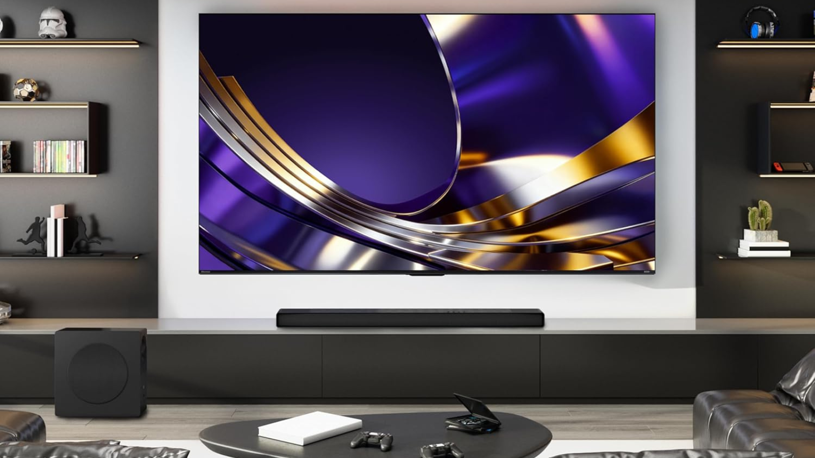 Hisense U7 Mini LED TV mounted on living room wall