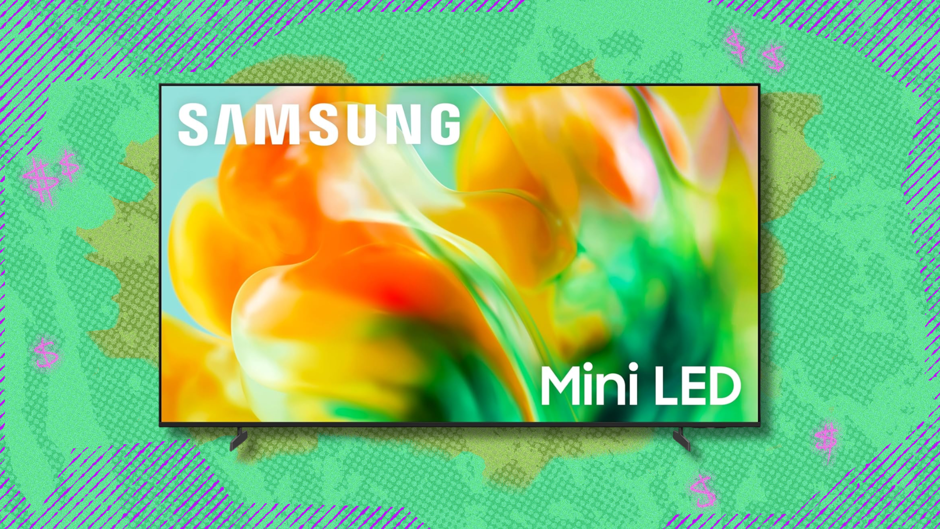 Samsung M80H Mini LED TV on green abstract background