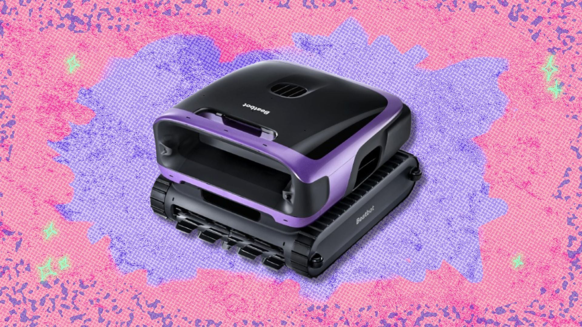 the Beatbot Sora 70 robotic pool cleaner on a pink and purple background