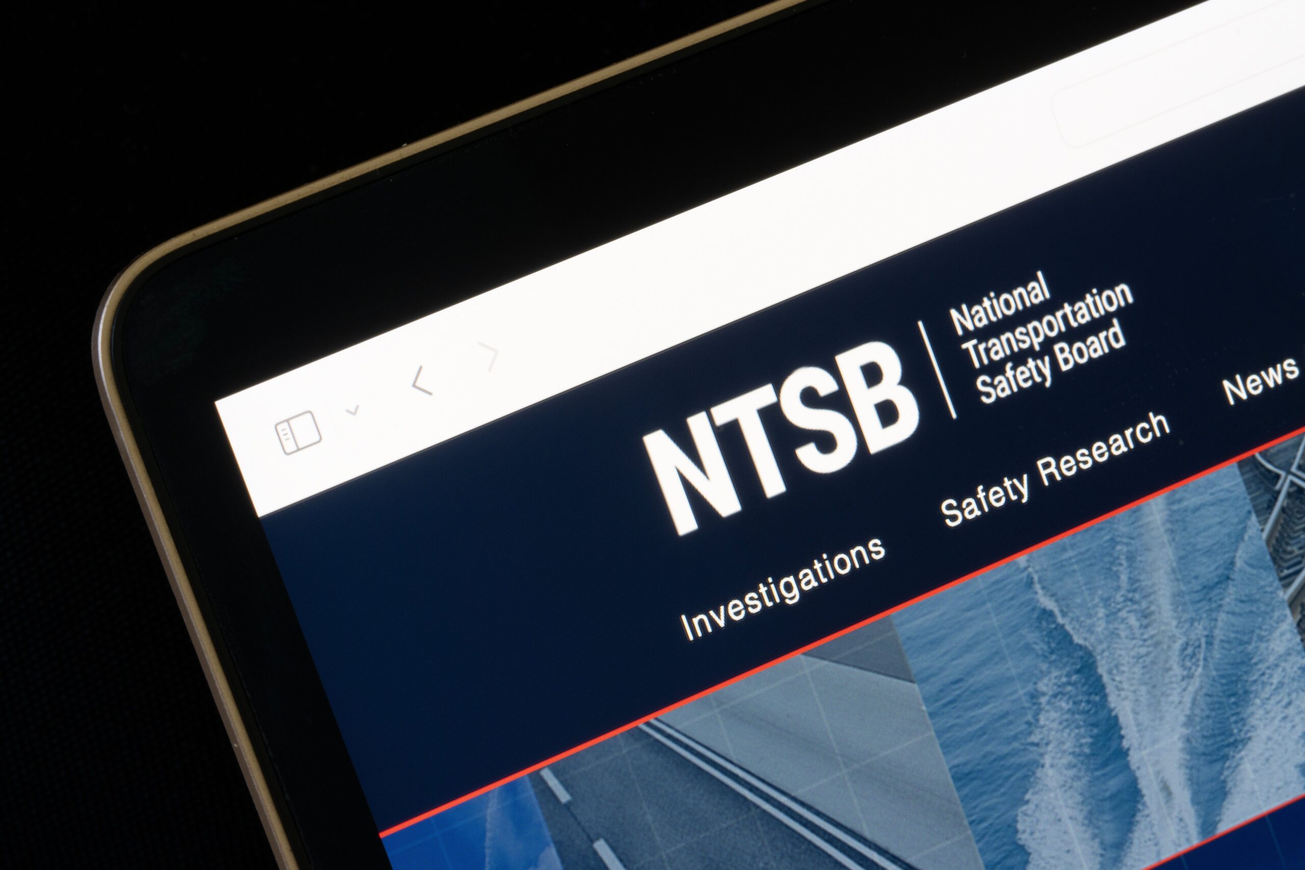 The NTSB website homepage.