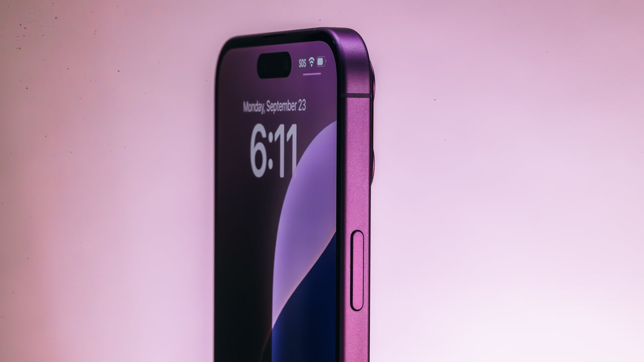 close-up portrait of purple iphone 16