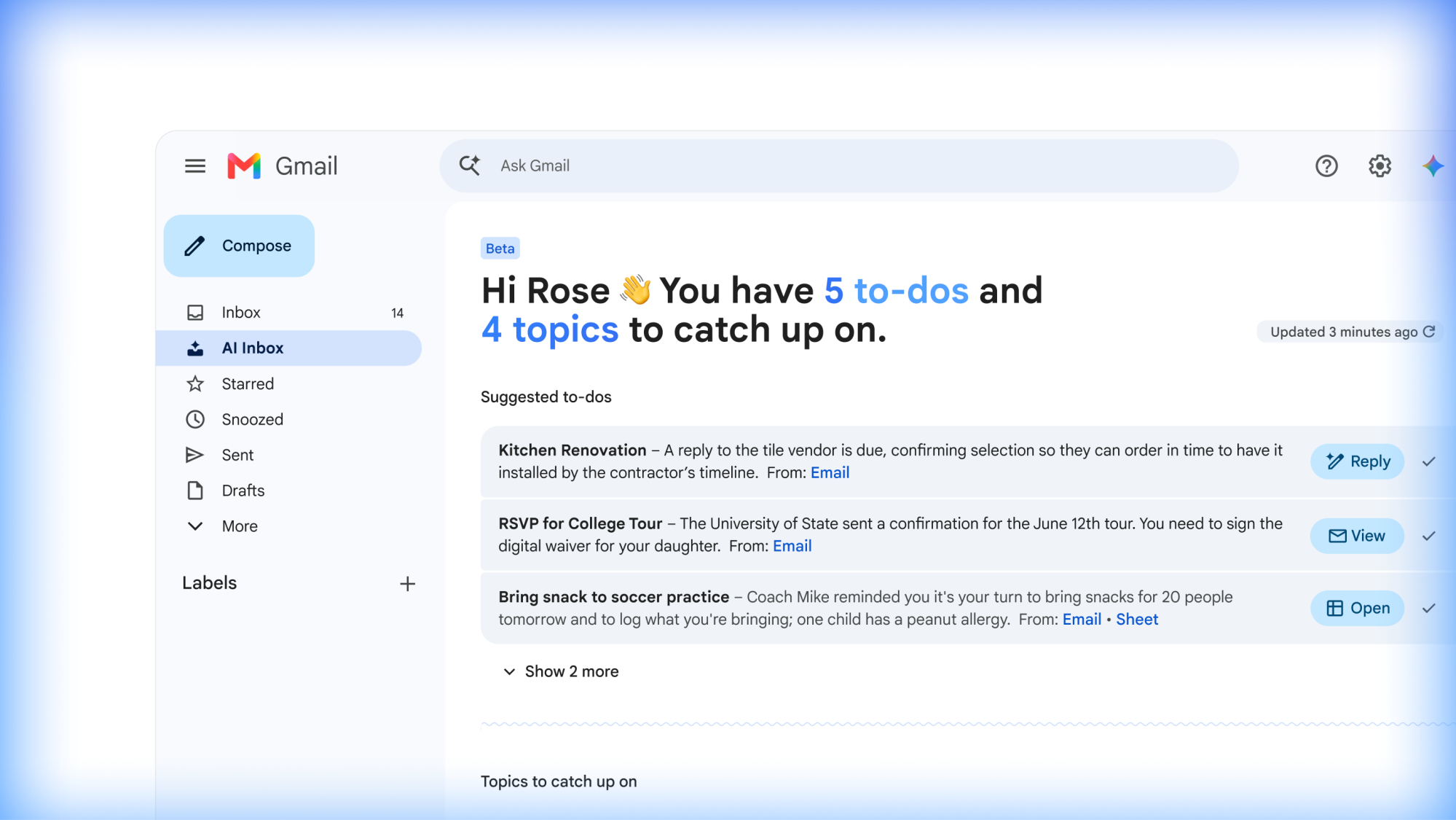 gmail's ai inbox feature