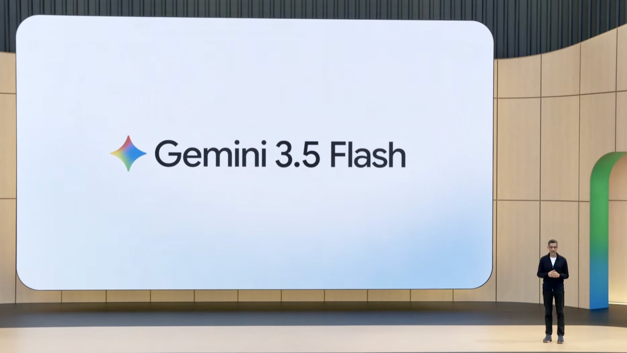 Google CEO Sundar Pichai introduces Gemini 3.5 Flash at Google I/O 2026.