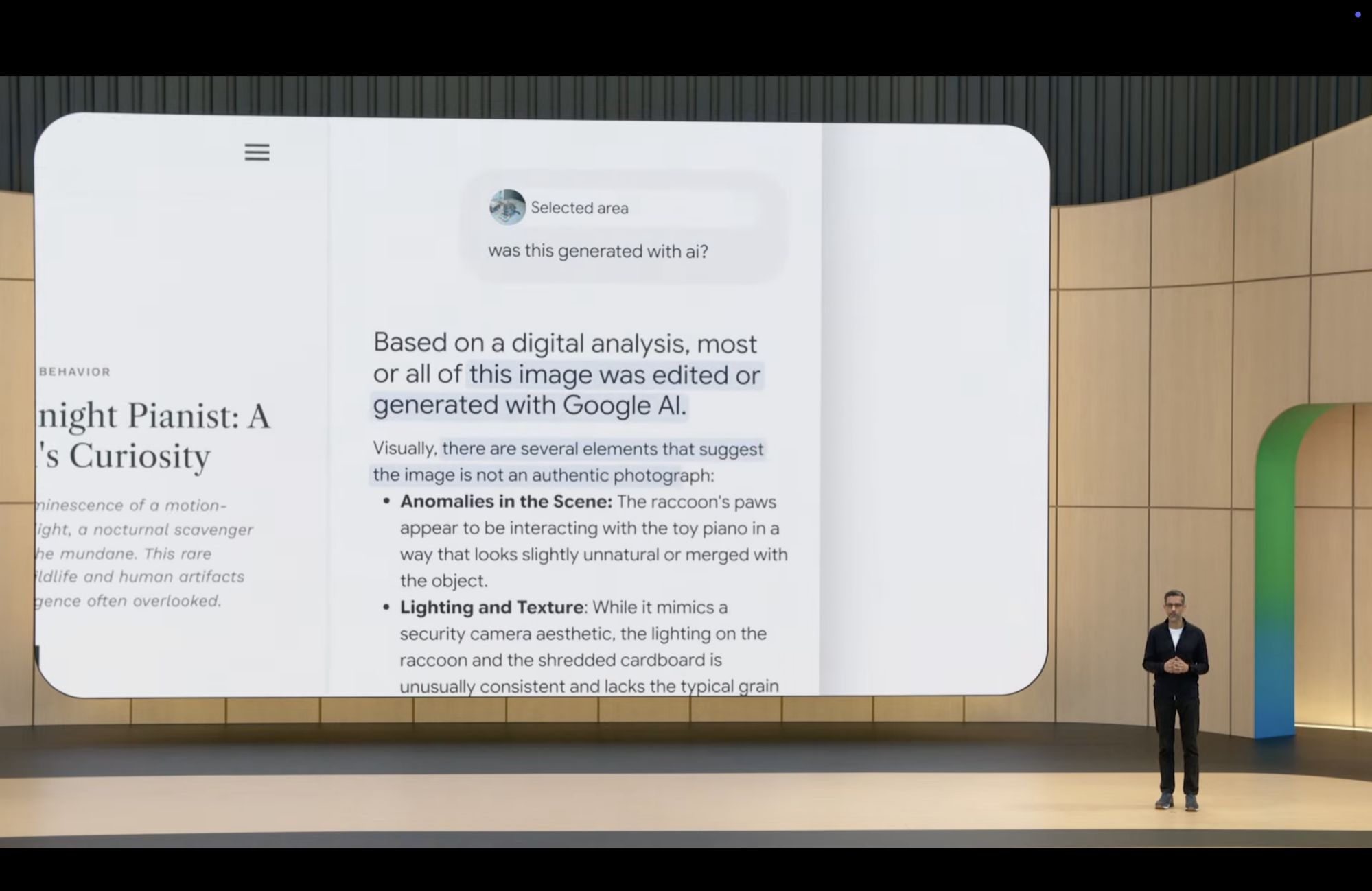 google ceo sundar pichai demonstrates new synthid feature at google IO
