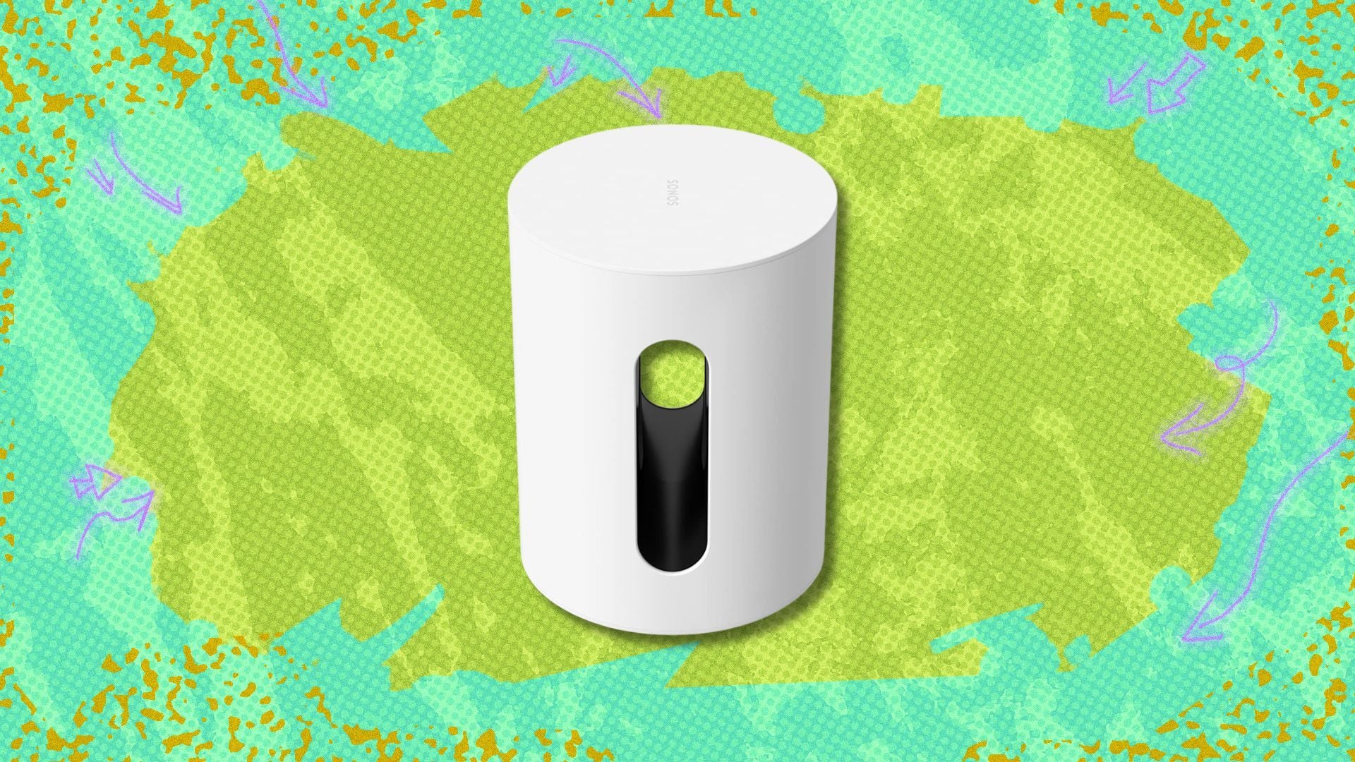 sonos sub mini against a green patterned background